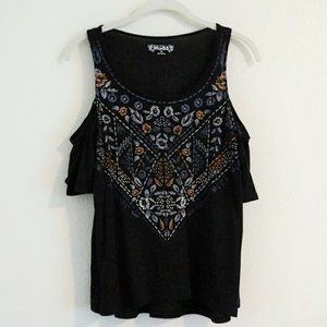 Mudd Black Flowy Open Shoulder Top